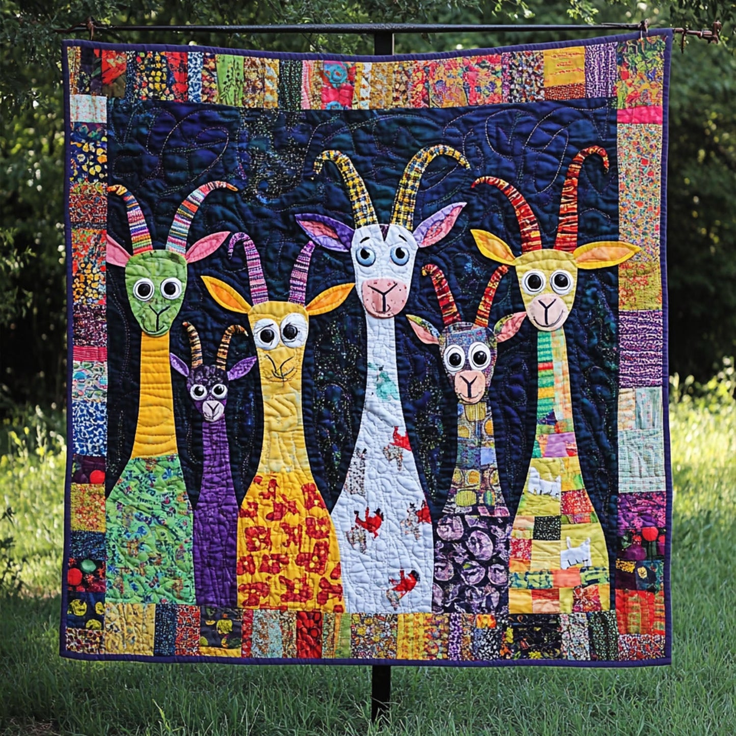 Patchwork Goat Quilted Blanket NCU0PT5049