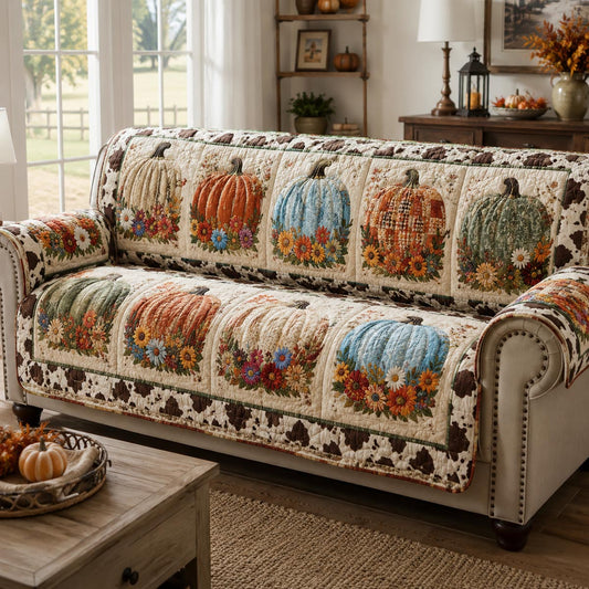 Patchwork Harvest Pumpkins Quilted Sofa Cover NCU0DV9959
