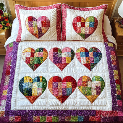 Patchwork Hearts 3-Piece Quilted Bedding Set NCU0NT3418
