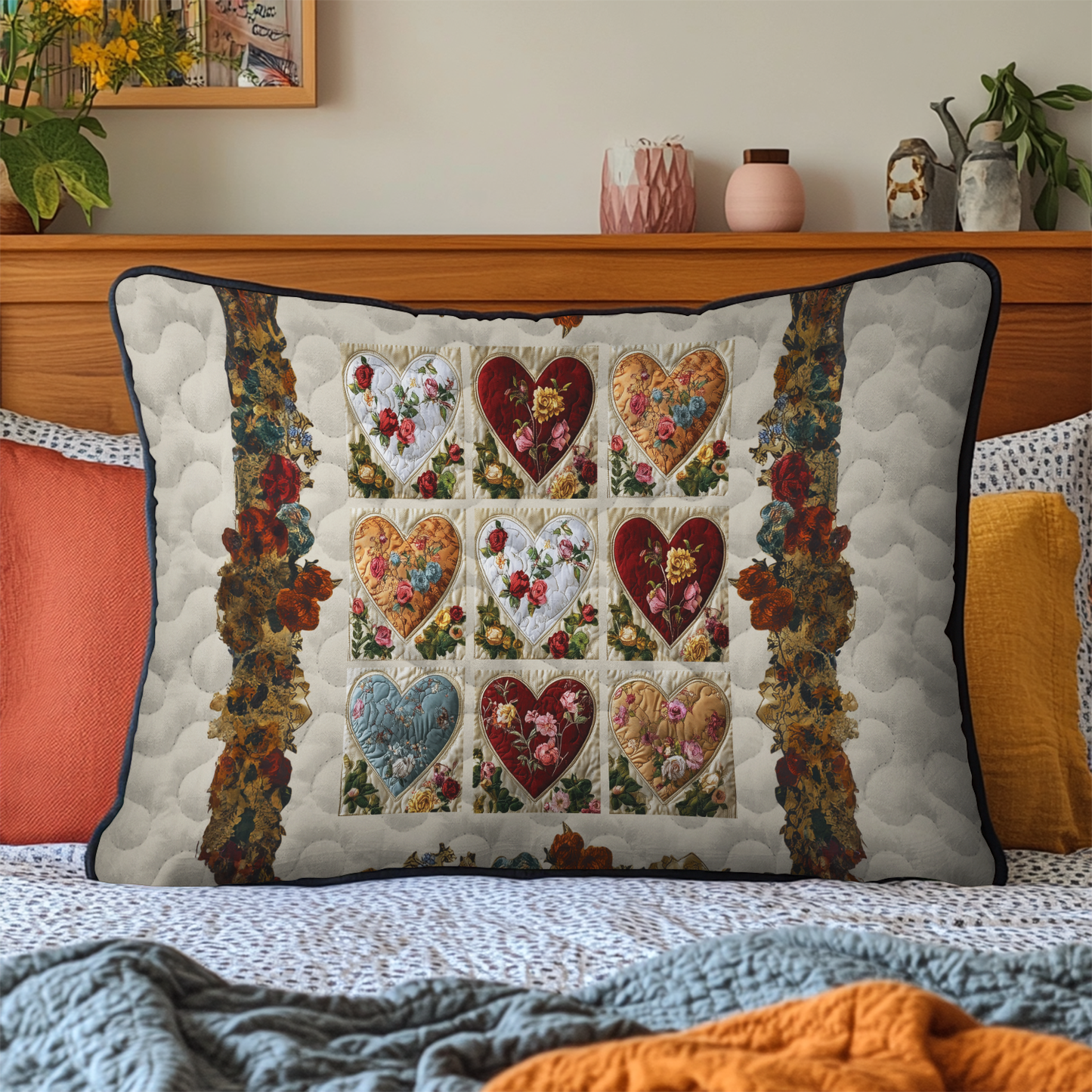 Patchwork Hearts Quilted Bedding Pillow Case NCU0DK3600
