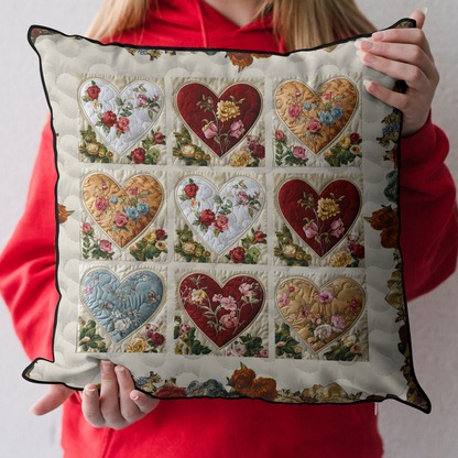 Patchwork Hearts Quilted Pillow Case NCU0DK3599