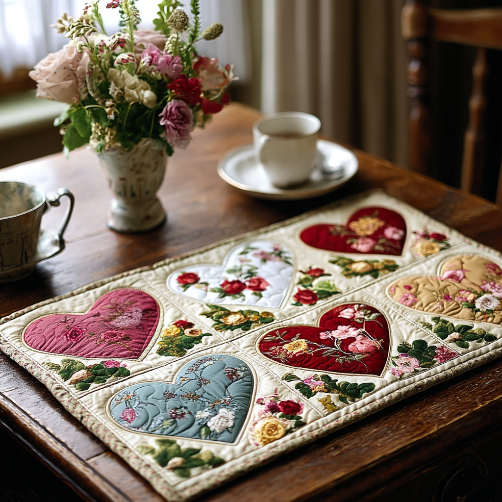 Patchwork Hearts Quilted Place Mat NCU0DK3110