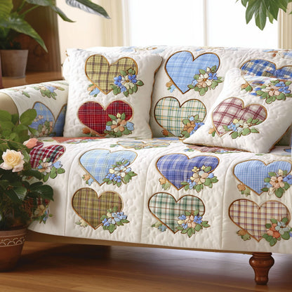 Patchwork Hearts Quilted Sofa Cover NCU0NT11882