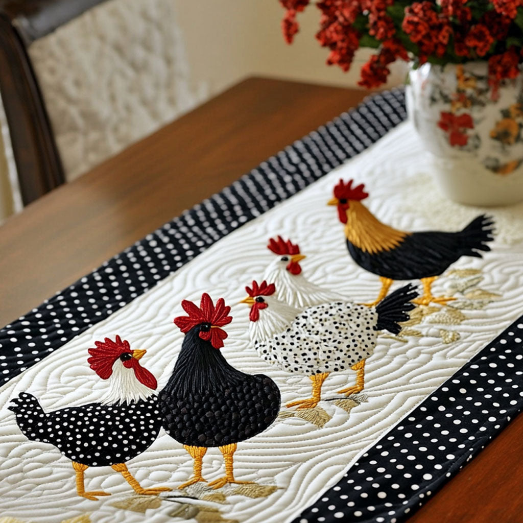 Patchwork Hens Quilted Table Runner NCU0NT3956