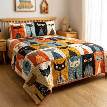 Patchwork Kitties 3-Piece Quilted Bedding Set NCU0VL3185