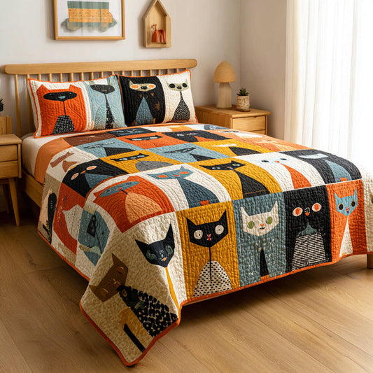 Patchwork Kitties 3-Piece Quilted Bedding Set NCU0VL3185