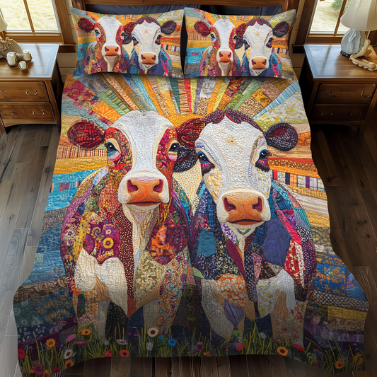 Patchwork Moo 3-Piece Quilted Bedding Set NCU0VH1484