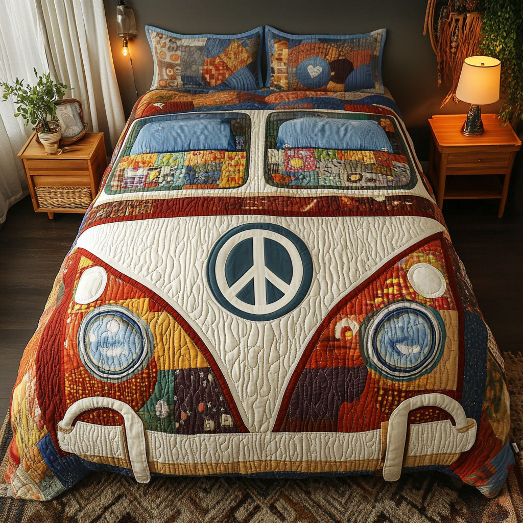 Patchwork Peace Van 3-Piece Quilted Bedding Set NCU0NT4108