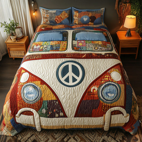 Patchwork Peace Van 3-Piece Quilted Bedding Set NCU0NT4108
