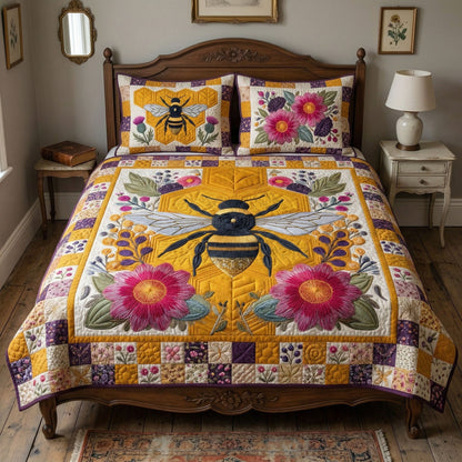 Patchwork Pollinator 3-Piece Quilted Bedding Set NCU0NT12407