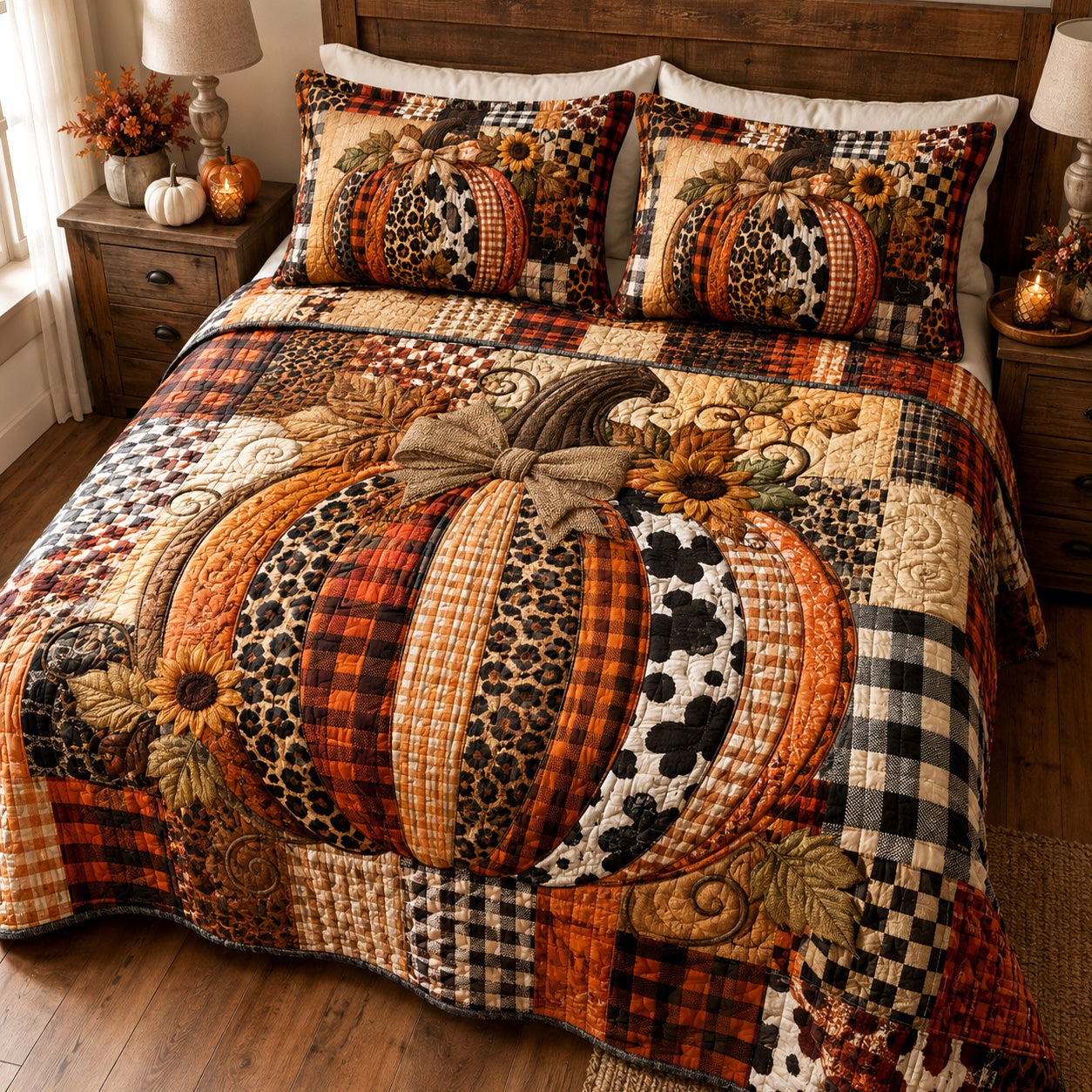 Patchwork Pumpkin 3-Piece Quilted Bedding Set NCU0TV2134