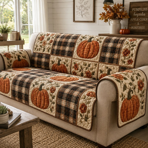 Patchwork Pumpkins Quilted Sofa Cover NCU0VL3768