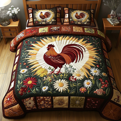 Patchwork Rooster 3-Piece Quilted Bedding Set NCU0VH5131