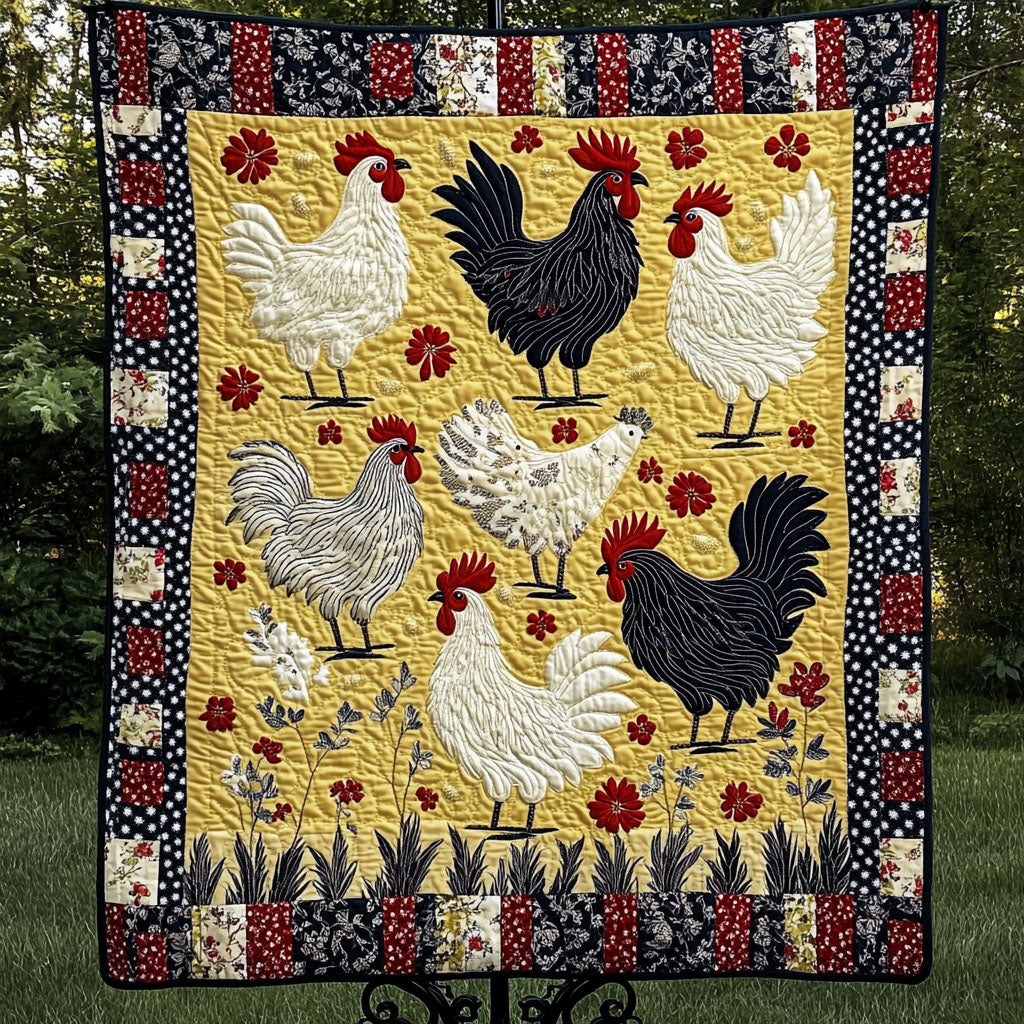 Patchwork Rooster Garden Quilted Blanket NCU0NT4123 – Vantique