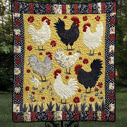 Patchwork Rooster Garden Quilted Blanket NCU0NT4123