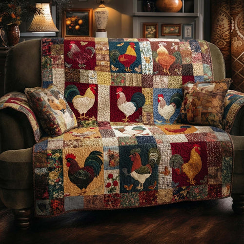 Patchwork Rooster Hearts Quilted Sofa Cover NCU0XD2114