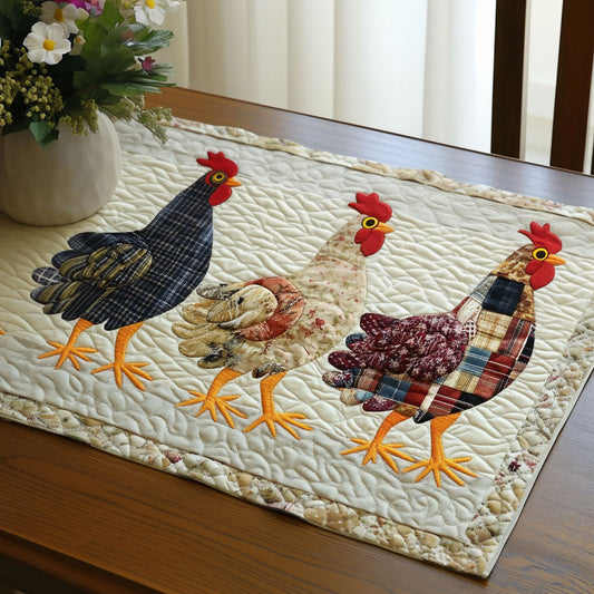 Patchwork Roosters Quilted Table Runner NCU0NT3957