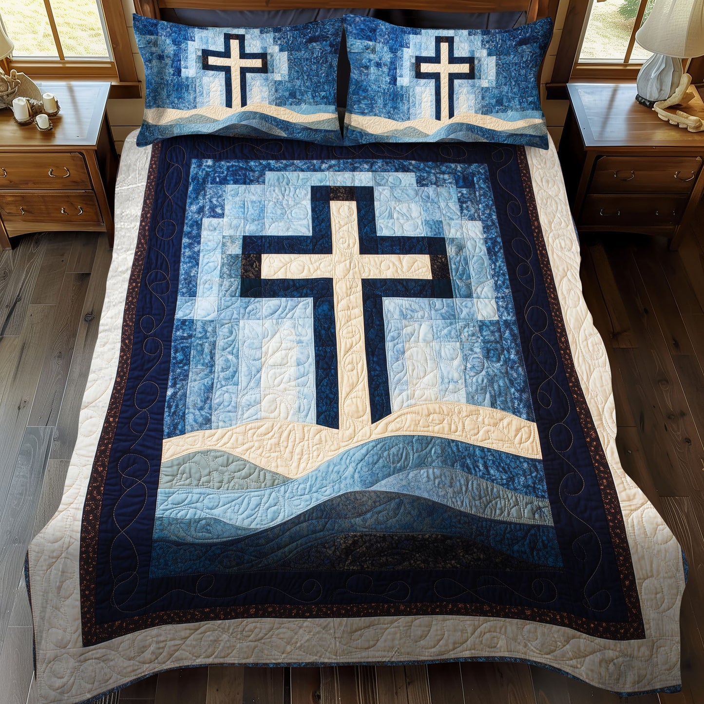Cross 3-Piece Quilted Bedding Set NCU0VT88