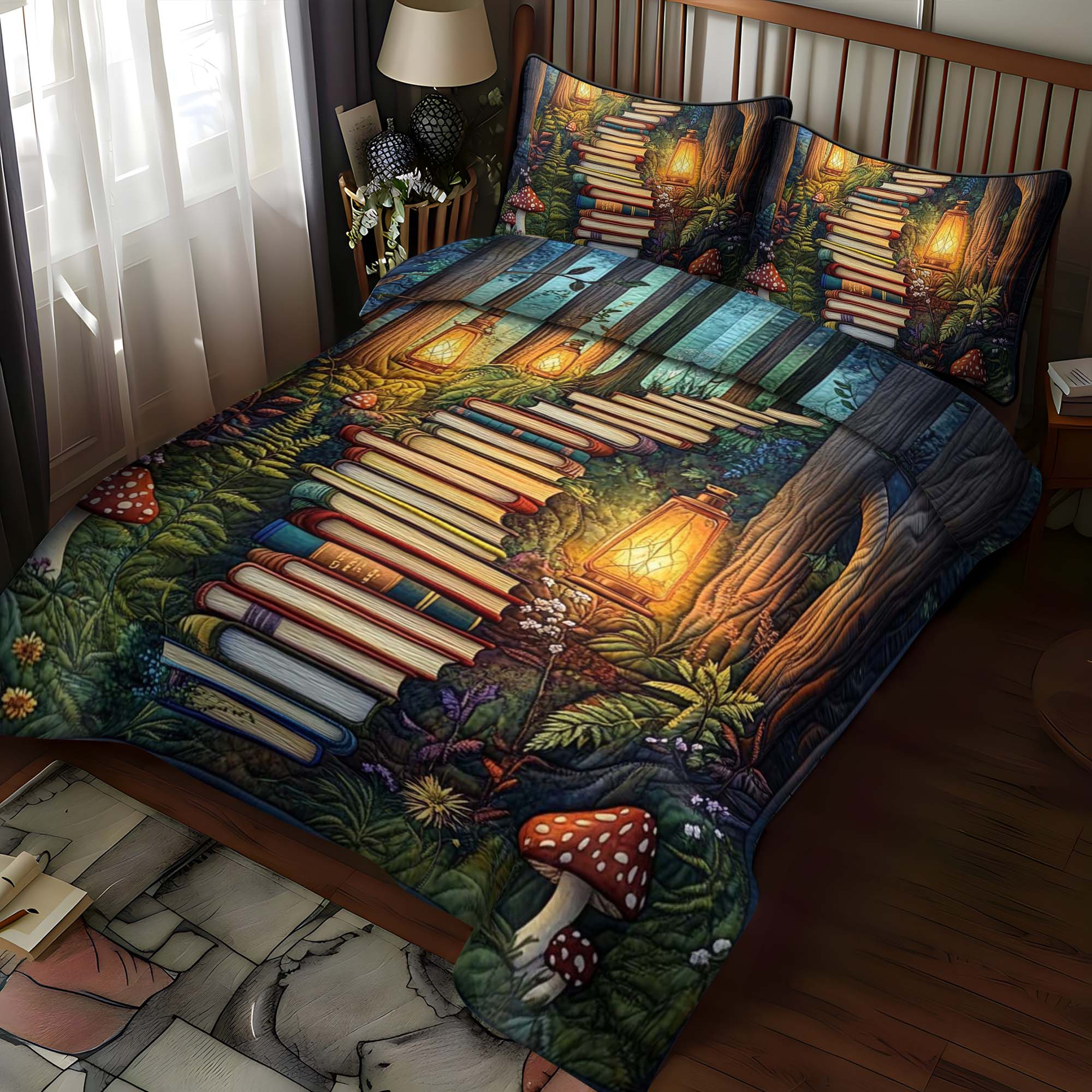Pixie Mushroom Path 3-Piece Quilted Bedding Set NCU0NTD1123