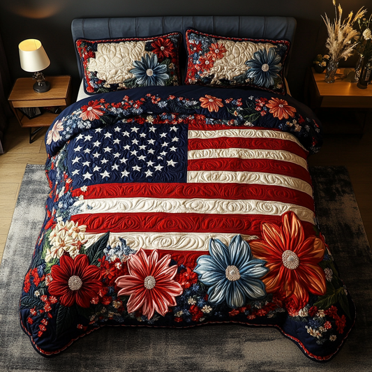Patriot Bloom 3-Piece Quilted Bedding Set NCU0DK8459
