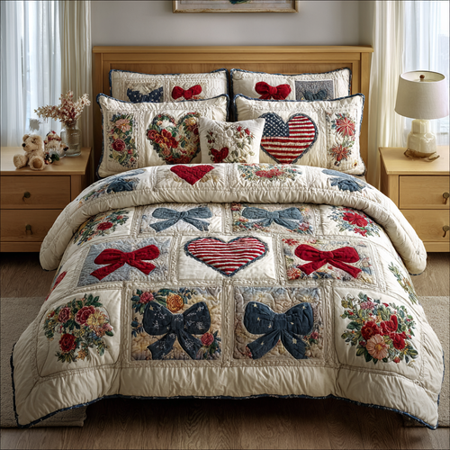 Patriot Bows 3-Piece Quilted Bedding Set NCU0DK8468