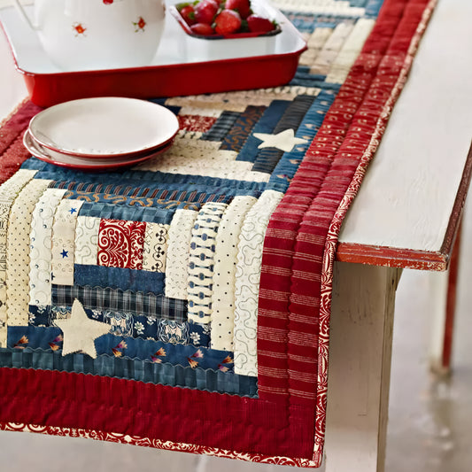 Patriotic Patchwork Quilted Table Runner NCU0TH553