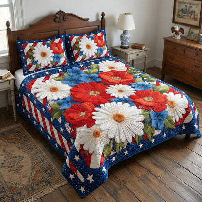 Patriotic Blooms 3-Piece Quilted Bedding Set NCU0NT12368