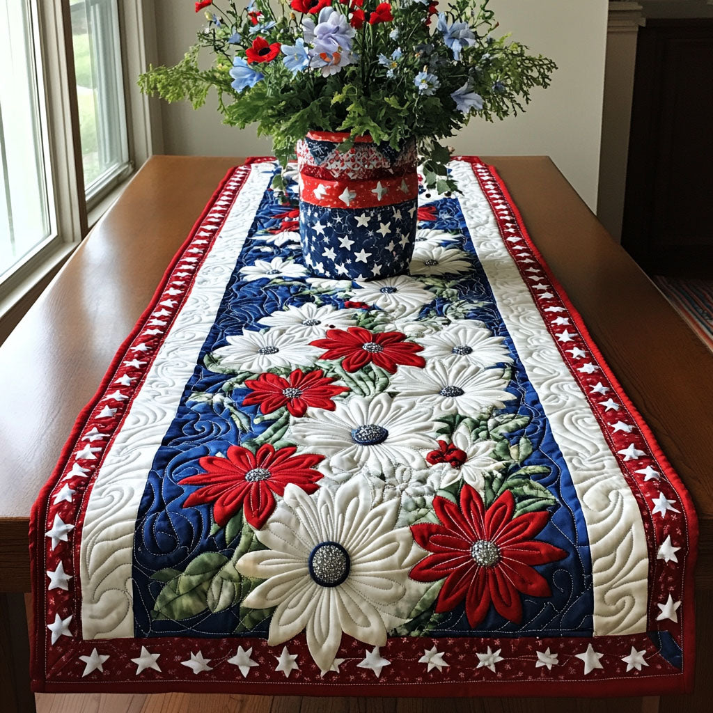 Patriotic Blooms Quilted Table Runner NCU0PT3393