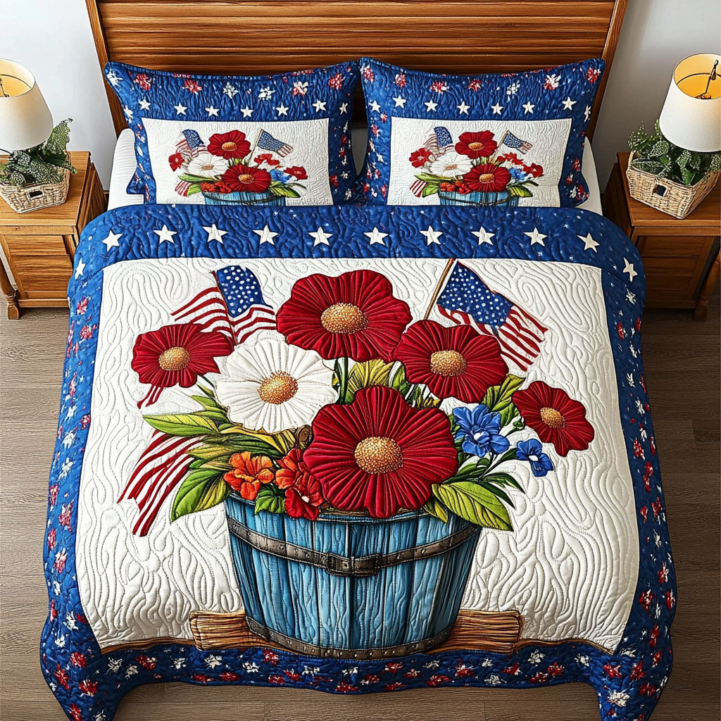 Patriotic Bouquet 3-Piece Quilted Bedding Set NCU0NT6240