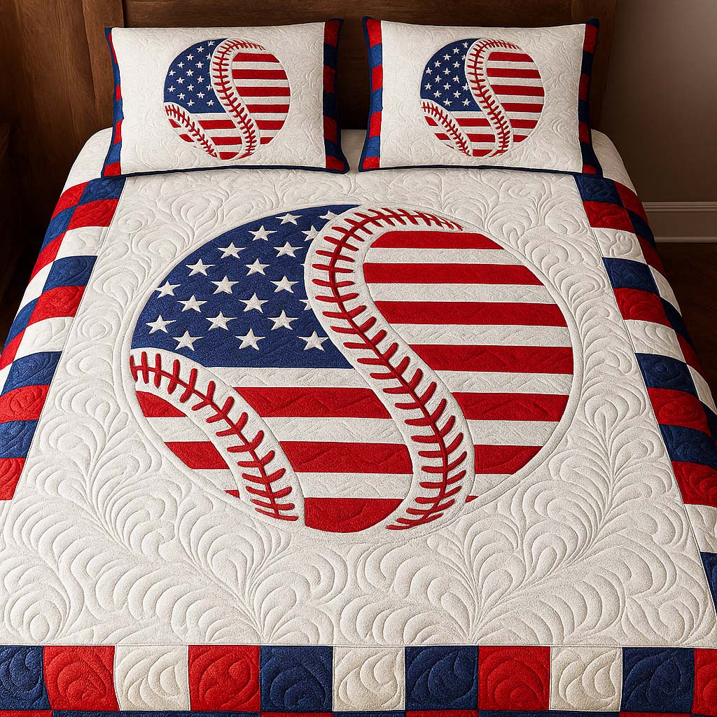 Patriotic Curveball 3-Piece Quilted Bedding Set NCU0NT8230