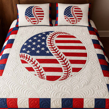 Patriotic Curveball 3-Piece Quilted Bedding Set NCU0NT8230