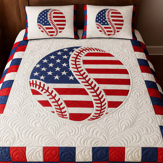 Patriotic Curveball 3-Piece Quilted Bedding Set NCU0NT8230
