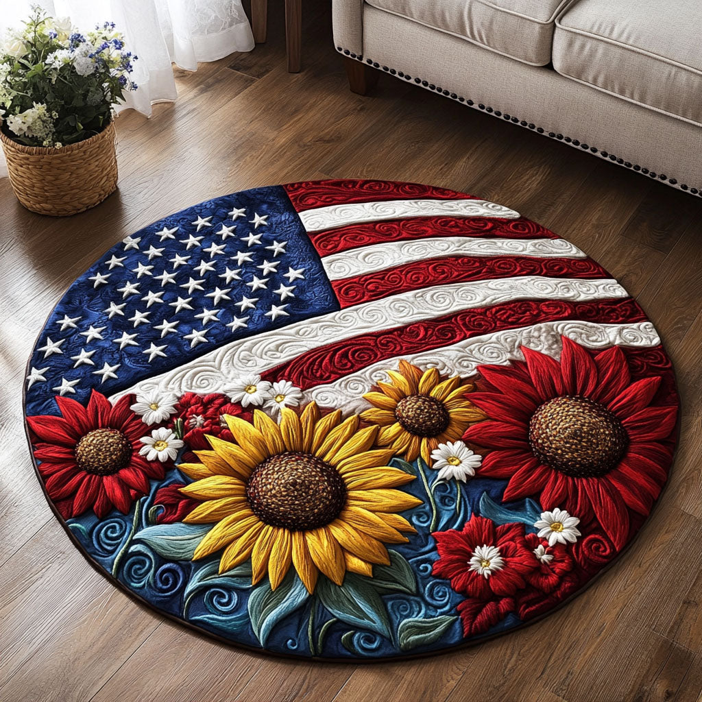 Patriotic Flower Quilted Round Mat NCU0NT6614