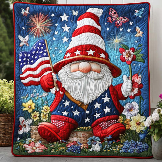 Patriotic Garden Gnome Quilted Blanket NCU0NT8221