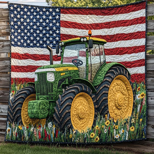 Patriotic Green Tractor Quilted Blanket NCU0XD358