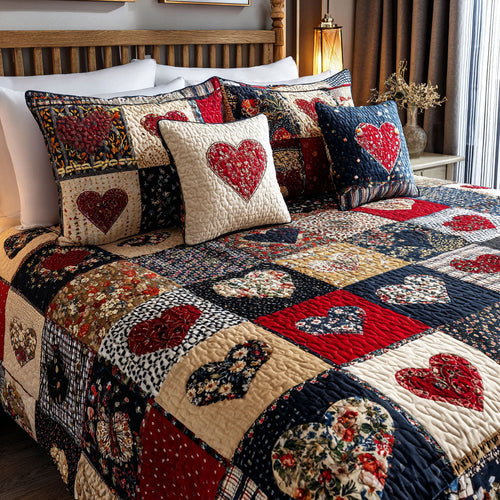 Patriotic Heart 3-Piece Quilted Bedding Set NCU0NT11746