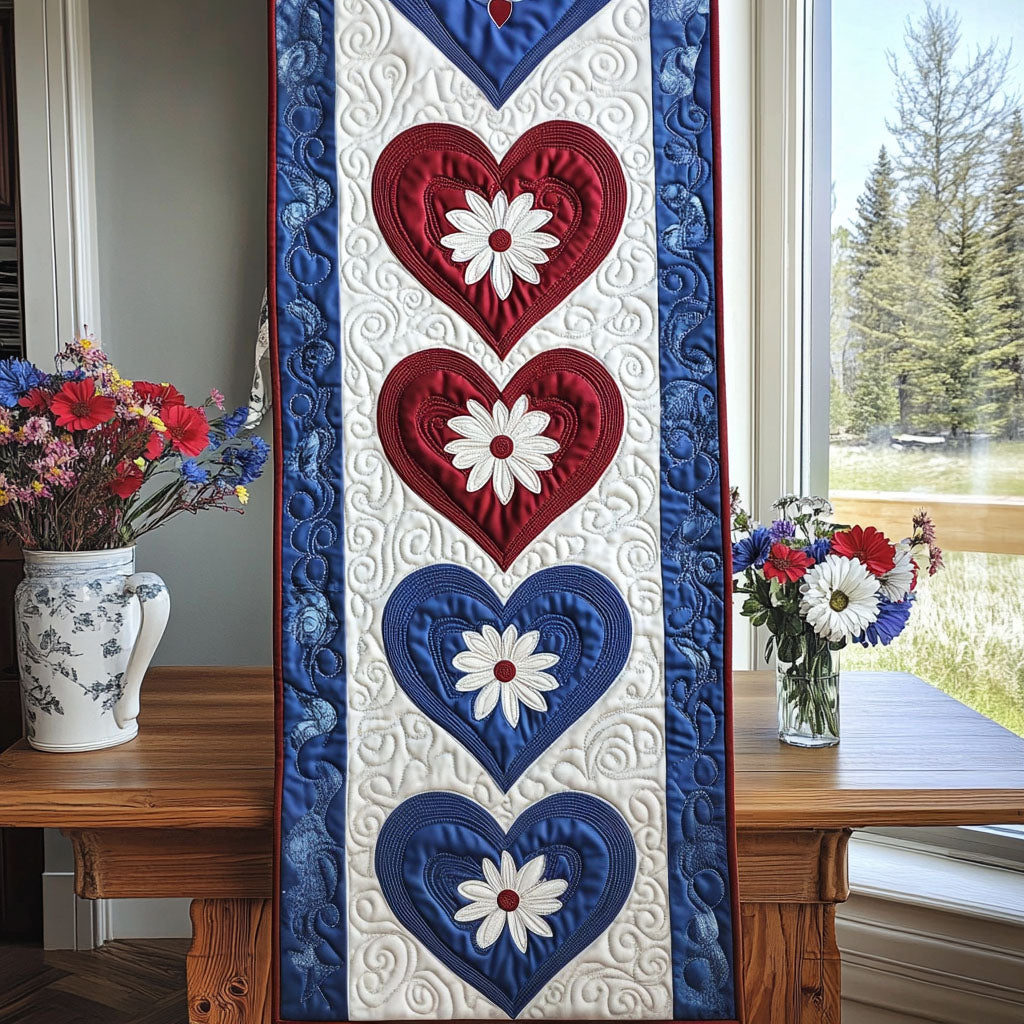 Patriotic Heartbeat Quilted Table Runner NCU0PT3597