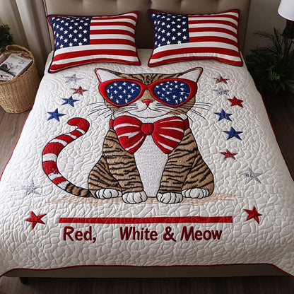 Patriotic Meow 3-Piece Quilted Bedding Set NCU0NT8166