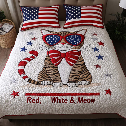 Patriotic Meow 3-Piece Quilted Bedding Set NCU0NT8166
