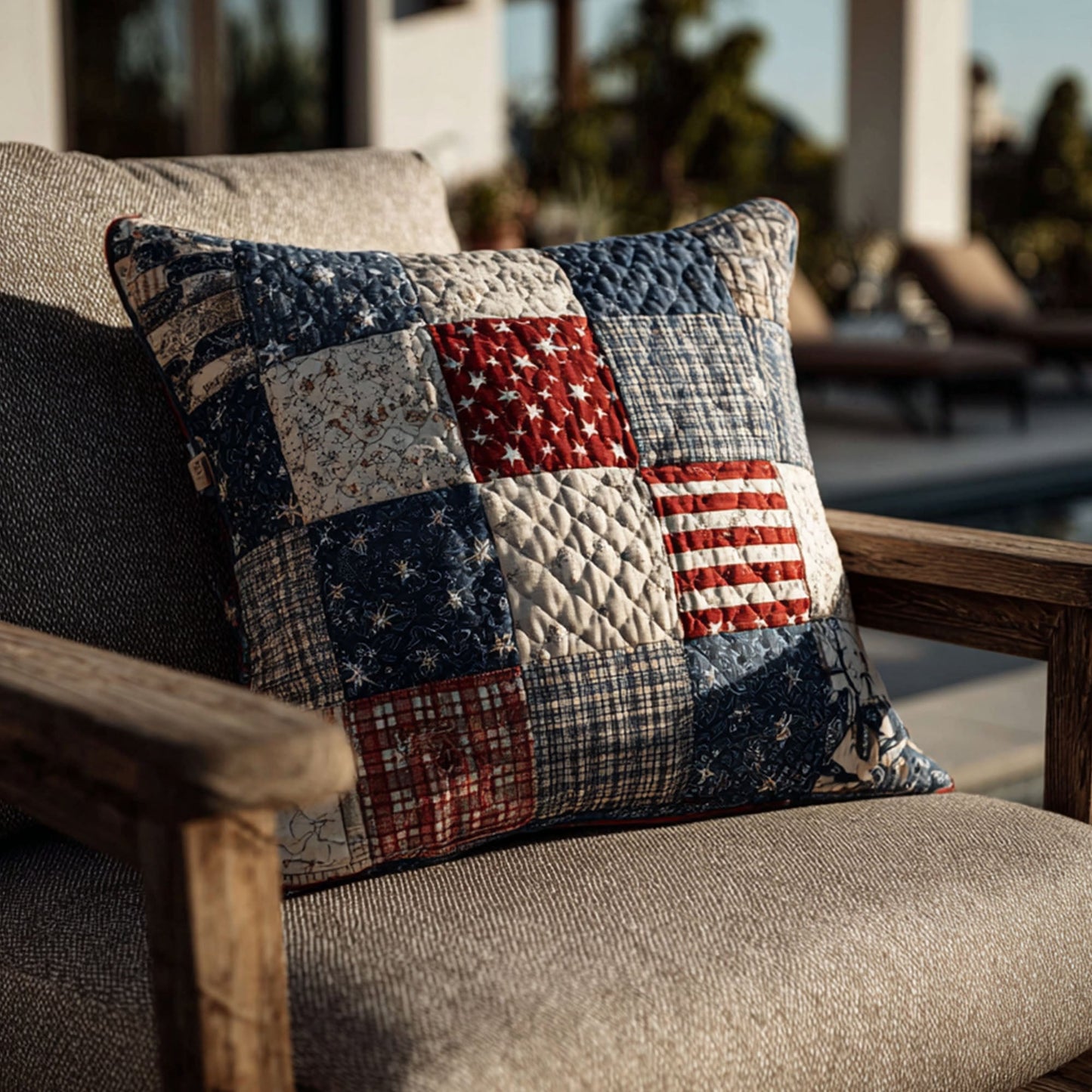 Patriotic Patch Blocks Quilted Pillow Case NCU0PT7705