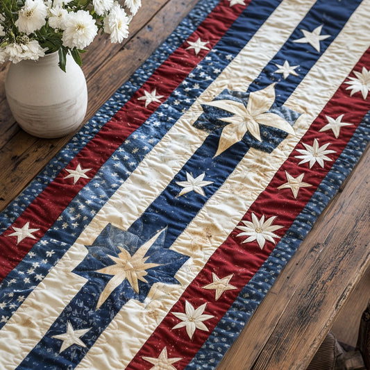 Patriotic Patchwork Blocks Quilted Table Runner NCU0PT7688