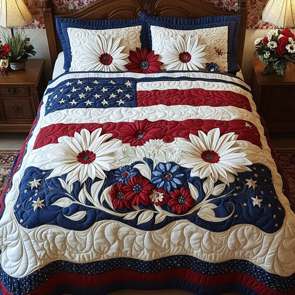 Patriotic Petals 3-Piece Quilted Bedding Set NCU0PT3708 – Vantique