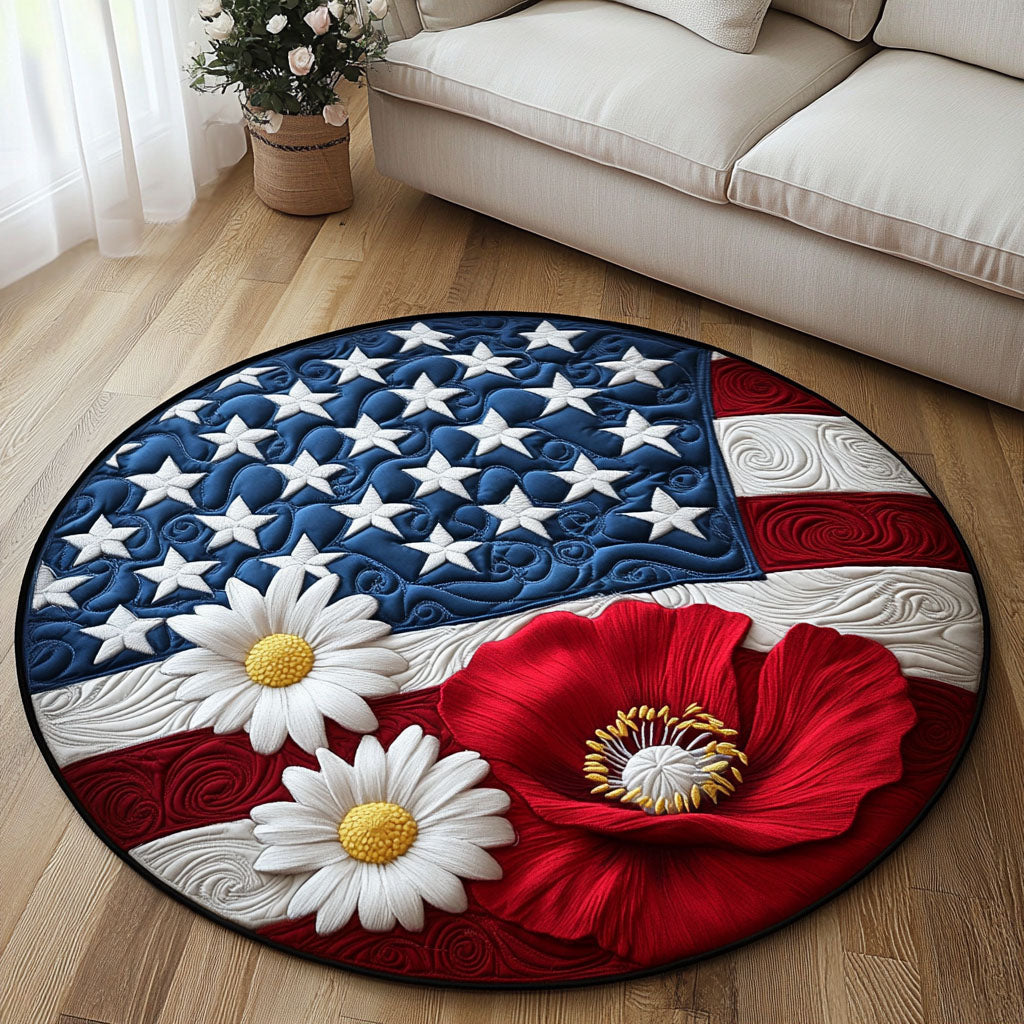 Patriotic Poppies Quilted Round Mat NCU0NT6604
