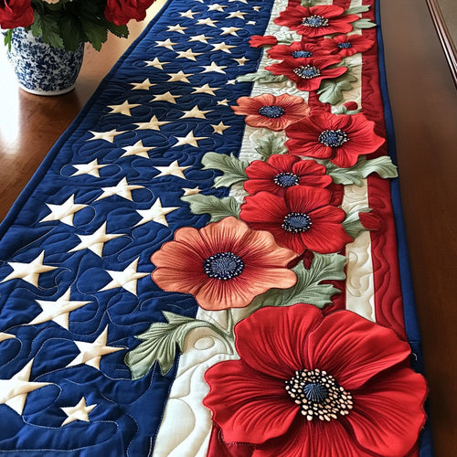 Patriotic Poppy Parade Quilted Table Runner NCU0NT5972