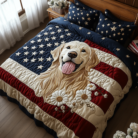 Patriotic Retriever 3-Piece Quilted Bedding Set NCU0DV5529