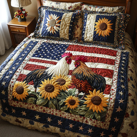 Patriotic Rooster 3-Piece Quilted Bedding Set NCU0PT2707