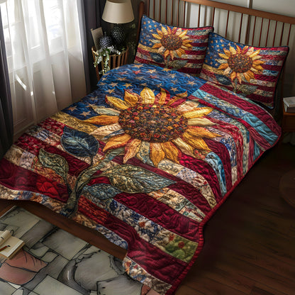 Patriotic Sunflower 3-Piece Quilted Bedding Set NCU0NT3485