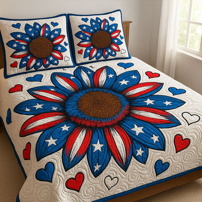 Patriotic Sunflower 3-Piece Quilted Bedding Set NCU0NT6241