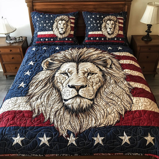 Patriotic White Lion 3-Piece Quilted Bedding Set NCU0DV6273