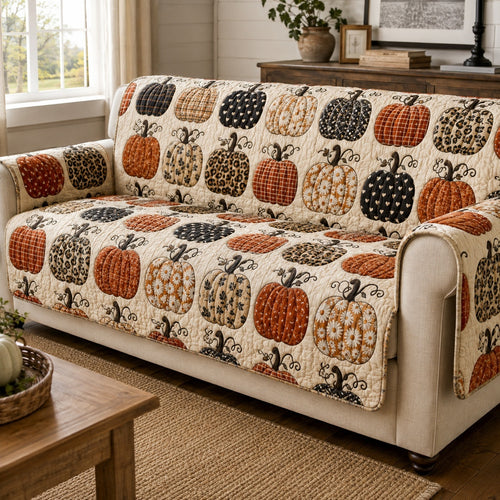 Patterned Pumpkins Quilted Sofa Cover NCU0VL3795